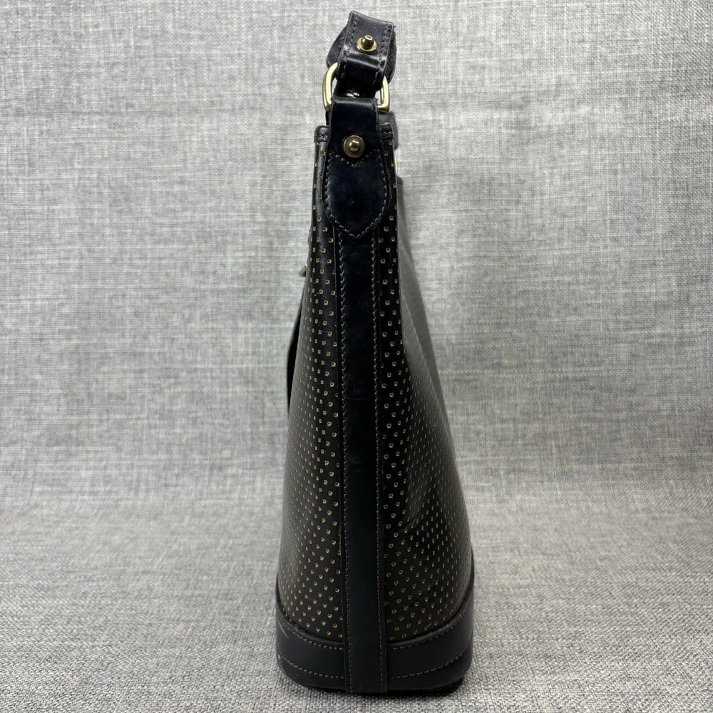 Dooney & Bourke Vintage Black Perforated Leather Shoulder Bag Made in USA Hobo